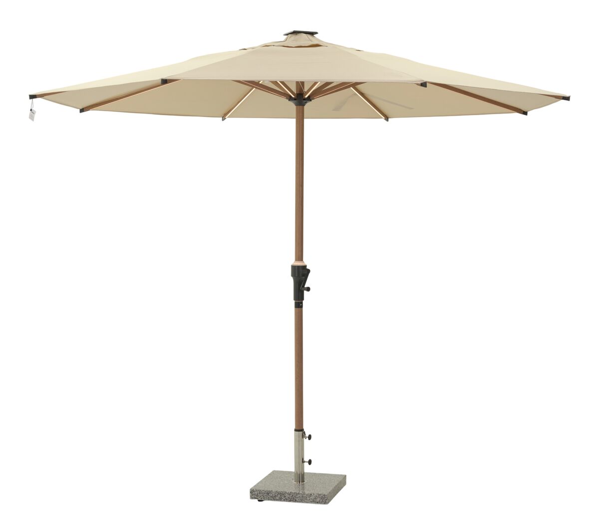 Premium aurinkovarjo 300 cm beige/ tiikki led valoilla